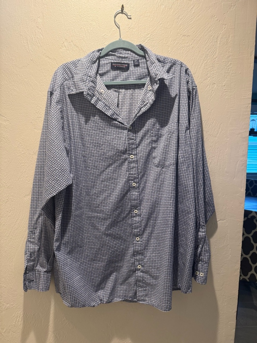 Roundtree & Yorke Men's Blue Micro-Check Button-Down Shirt